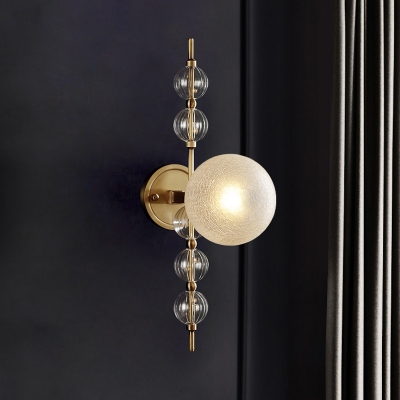 1 Head Bedroom Wall Lamp Modern Gold Sconce Light Fixture with Ball Crackle Glass Shade