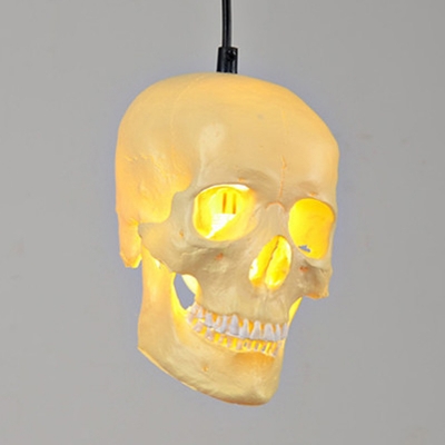 1 Light Skull Shaped Ceiling Pendant Vintage White Resin Hanging Lamp for Restaurant