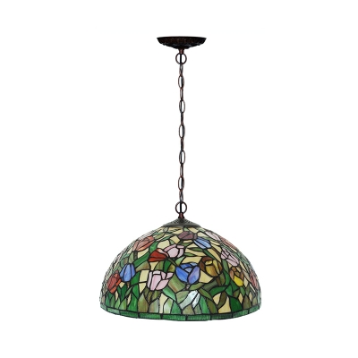 2 Lights Chandelier Lamp Mediterranean Domed Shaped Red/Green/Purple Cut Glass Pendant Lighting Fixture