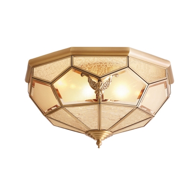 3/4/6 Lights Beveled Glass Flush Mount Lighting Fixture Traditional Gold Faceted Bedroom Close to Ceiling Light