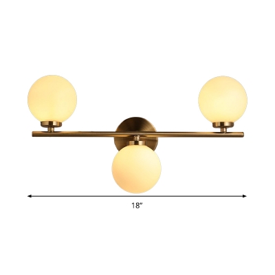 3 Bulbs Bedroom Wall Lamp Contemporary Gold Sconce Light Fixture with Round Milky Glass Shade