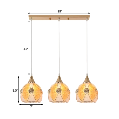 3 Bulbs Dome Cluster Pendant Light Traditional Yellow Plastic Hanging Lamp with Linear/Round Canopy for Restaurant