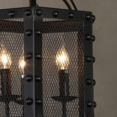 3 Bulbs Metal Chandelier Retro Black Cage Restaurant Pendant Lighting Fixture