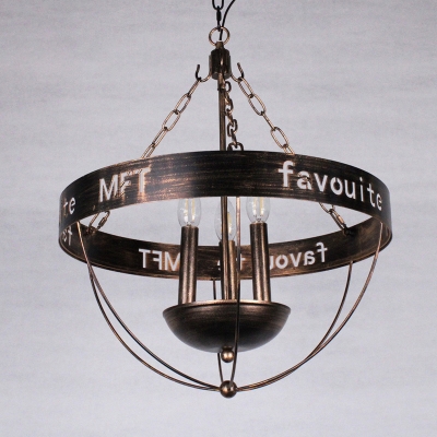 3 Lights Chandelier Pendant Light Vintage Caged Metal Hanging Fixture in Antique Bronze for Restaurant