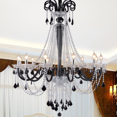 

33"/40" Wide 10/12-Bulb Living Room Chandelier Lighting Black Pendant Light Fixture with Candle Beveled Crystal, HL578003