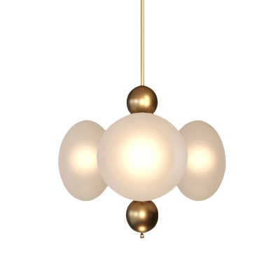 4 Bulbs Kitchen Hanging Chandelier Modern Gold Pendant Light Fixture with Round Frosted Glass Shade