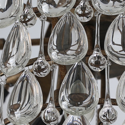 4 Heads Chandelier Traditional Urn Clear Teardrop Crystal Hanging Light Fixture for Living Room
