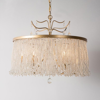 6/8 Lights Chandelier Light Fixture Circular Crystal Suspension Pendant in Gold for Living Room