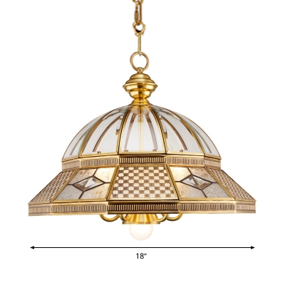 7 Bulbs Chandelier Light Fixture Colonialist Bedroom Hanging Lamp with Dome Clear Glass in Gold