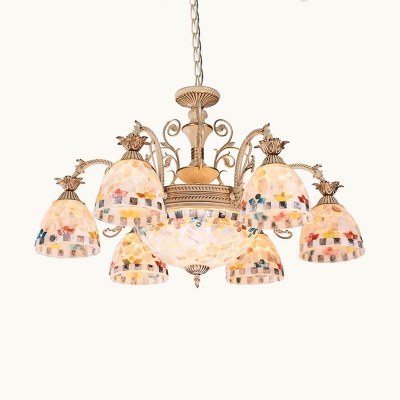 9/11 Lights Curved Arms Chandelier Light Fixture Tiffany Style White and Gold Cut Glass Drop Pendant