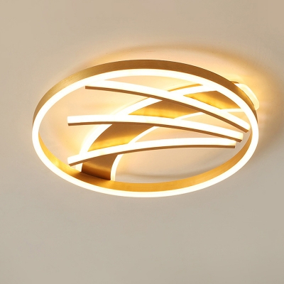 Acrylic Circle Ceiling Lamp Postmodern Gold LED Flush Mount Fixture in Remote Control Stepless Dimming/Warm/White Light