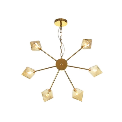 Amber/Clear Glass Diamond Pendant Light Vintage Style 6/9/12 Lights Black/Brass/Copper Finish Hanging Chandelier Lamp