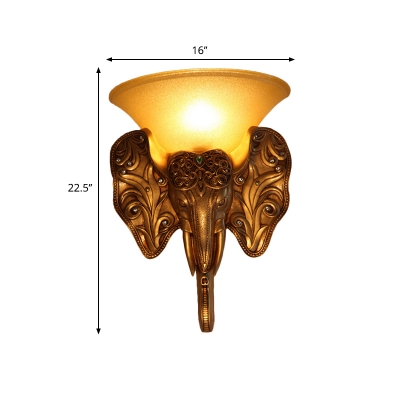 Amber Glass Bell Wall Mount Lamp Modern Style 1 Light Corridor Wall Sconce with Golden Elephant Design