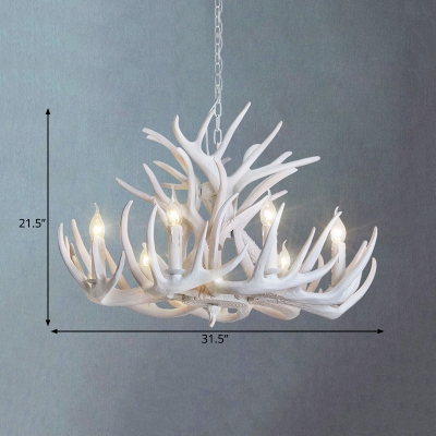 Antler Chandelier Light Rustic 9/12 Heads Resin Ceiling Suspension Lamp in White, 21.5