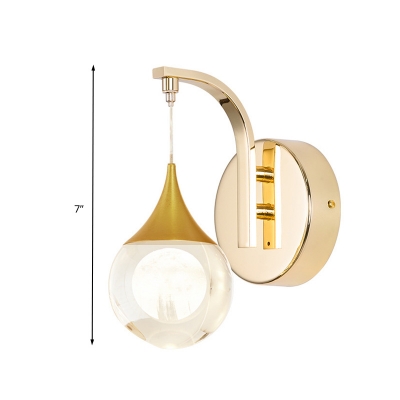 Ball Living Room Sconce Light Vintage Crystal LED Gold Wall Lighting Fixture with Metal Round Backplate