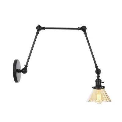 

Black/Bronze/Copper Cone Sconce Industrial Clear/Amber Glass 1 Light Indoor Wall Lighting with Adjustable Arm,8"+8"/8"+8"+8" L, HL576110