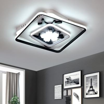 Black Square Ceiling Lighting Modernism Acrylic LED Flush Mount Light, 19.5