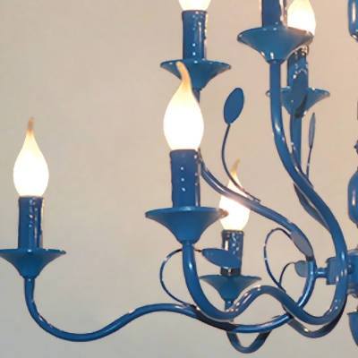 Blue Candle Chandelier Lighting Vintage Metal 10/12/16 Bulbs Restaurant Hanging Ceiling Light