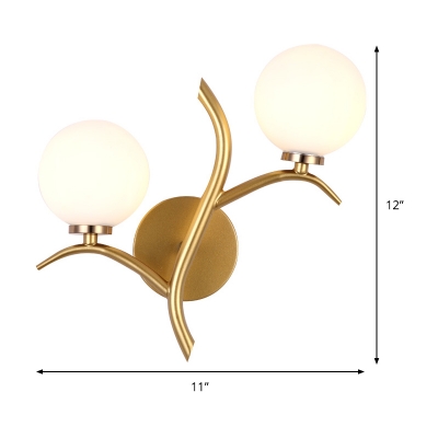 Branch Sconce Light Modernist Metal 2 Bulbs Wall Mounted Lighting in Gold for Living Room