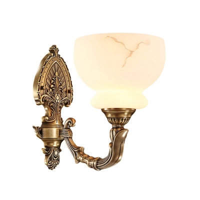 Brass 1/2-Light Wall Sconce Fixture Vintage Style Frosted Glass Bowl Shade Wall Lighting for Living Room