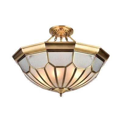 Brass 6 Bulbs Ceiling Light Vintage Metal Dome Semi Flush Mount Chandelier for Indoor