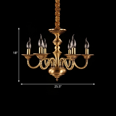 Brass Curved Arm Chandelier Lamp Colonial Metal 3/5/6 Bulbs Hanging Light Kit for Bedroom