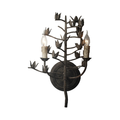 Candle-Like Metal Wall Mounted Lamp Traditional 2 Lights Bedroom Sconce Light Fixture in Dark Gray