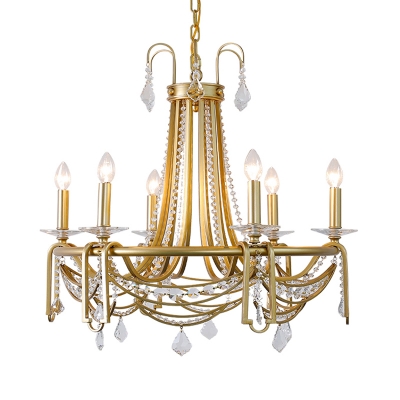 Chain Living Room Hanging Chandelier Traditional-Style Crystal 6 Lights Gold Ceiling Hang Fixture