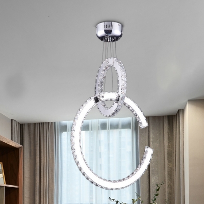 Chrome 2 Tiers Chandelier Light Modernism LED Clear Crystal Glass Pendant Lighting in White/Warm/3 Color Light