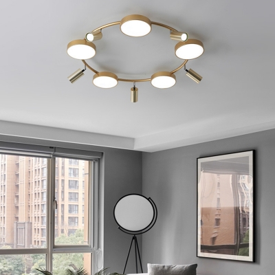 Circle Flush Mount Fixture Postmodern Metal 10 Lights Gold Ceiling Lamp for Living Room