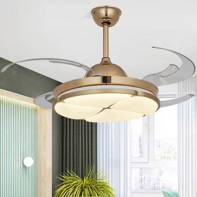 Circular Bedroom Ceiling Fan Light Retro Metal LED Gold Semi Flush Mount Lighting, Remote Control/Frequency Conversion