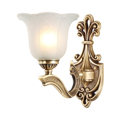 Classic Style Petal Wall Sconce Lighting 1/2-Head Opal Glass and Metal Wall Mount Light in Brass for Foyer