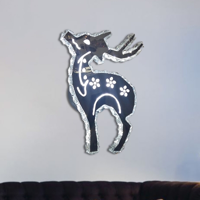 Clear Crystal Deer Wall Light Contemporary LED Nickle Wall Mounted Lighting in Warm/White Light