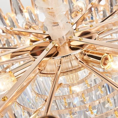 Clear Teardrop Crystal Drum Ceiling Lamp Modernism 7 Lights Living Room Chandelier Light