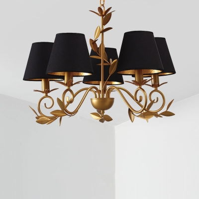 Contemporary Cone Metal Chandelier Lighting 5 Lights Hanging Lamp in Black and Gold for Living Room