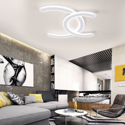 Contemporary Double C Shaped White Acrylic Flush Light Fixture LED Ceiling Lighting in Warm/White Light