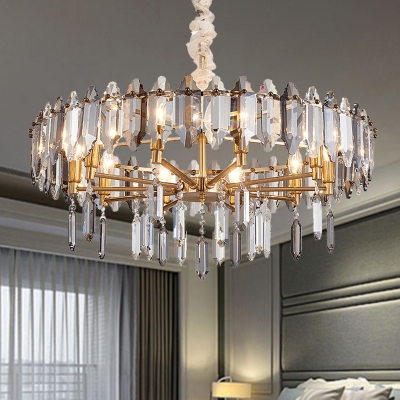 Crystal Block Round Chandelier Light Fixture Contemporary 8/10 Heads Gold Hanging Light Kit