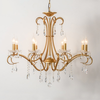 Crystal Gold Chandelier Curved Arm 8 Lights Traditional-Style Suspension Lighting for Living Room