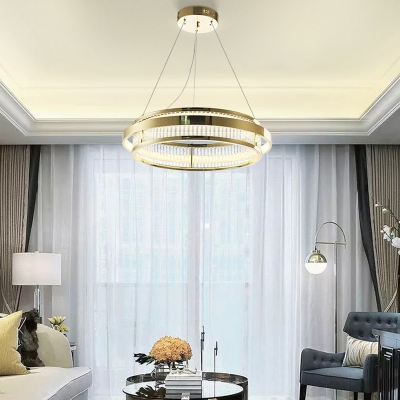 Crystal Rod Circular Chandelier Light Contemporary Gold LED Hanging Ceiling Light