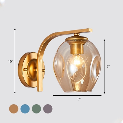 Cup Wall Lighting Modernism Blue/Green/Amber Glass 1 Head Sconce Light Fixture with Black/Gold Metal Curved Arm for Living Room