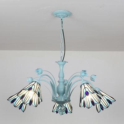 Cut Glass Conical Chandelier Lighting Fixture Baroque 3/6/8 Lights Blue/Dark Blue Pendant Lamp for Living Room
