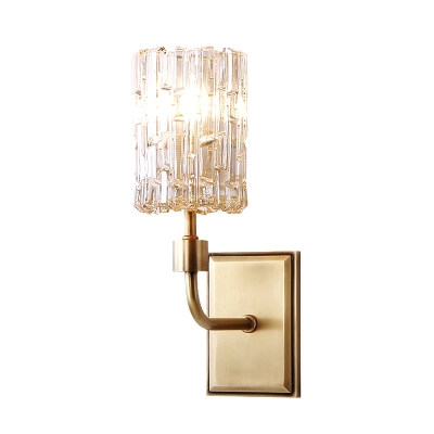 Cylinder Living Room Sconce Light Vintage Clear/Amber Crystal 1 Light Wall Lighting Fixture with Rectangle Backplate