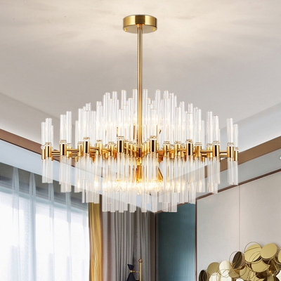 Drum Hanging Light Kit Postmodern Fluted Crystal 8 Heads Dining Room Chandelier Light in Gold