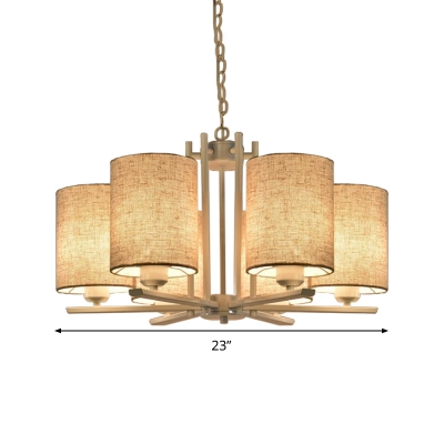 Fabric Cylinder Chandelier Contemporary 6/8 Lights Pendant Light Fixture in Beige with Metal Frame
