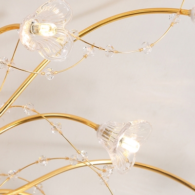 Flower Semi Flush Light Modern Crystal 17/21 Bulbs Close to Ceiling Lighting in Gold for Bedroom