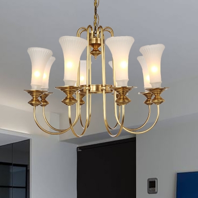 Gold 3/6/8 Bulbs Ceiling Chandelier Colony Opal Frosted Glass Trumpet Hanging Light Fixture