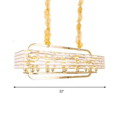 Gold Rectangle Island Light Modernist 8 Bulbs Crystal Suspended Lighting Fixture for Bedroom