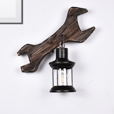 Lantern Wall Hanging Light Country Style Wood and Metal 1 Bulb Antique Bronze Wall Mounted Light with Tool Backplate