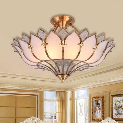 Lotus Bedroom Semi Flush Mount Traditional Metal 4/6/8 Lights Brass Ceiling Lamp, 18