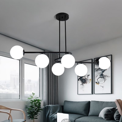 Milky Glass Orb Chandelier Light Modern Black Ceiling Light Fixture for Living Room